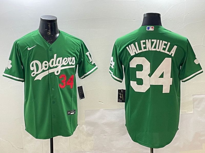 Men Los Angeles Dodgers #34 Valenzuela Green Fashion 2025 Nike MLB Jersey style 1